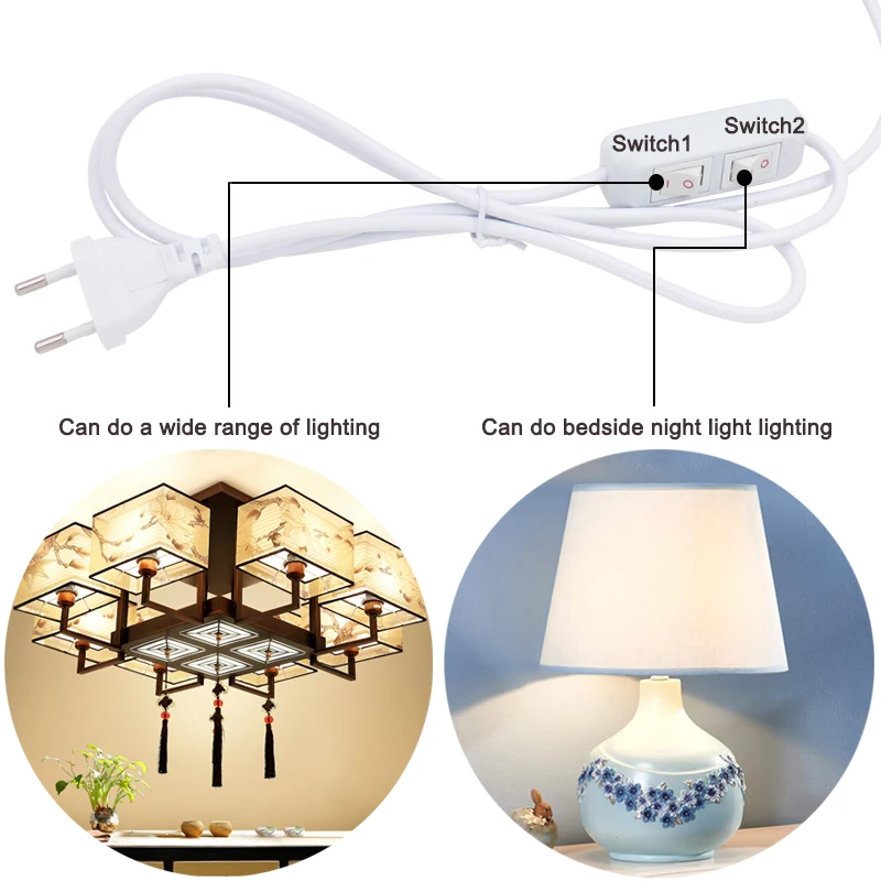 0.75mm2 линия кабель 1.4 м на Off Мощность шнур с двумя переключатель два канала ЕС/США плагин Light коммутации черный или белый Провода