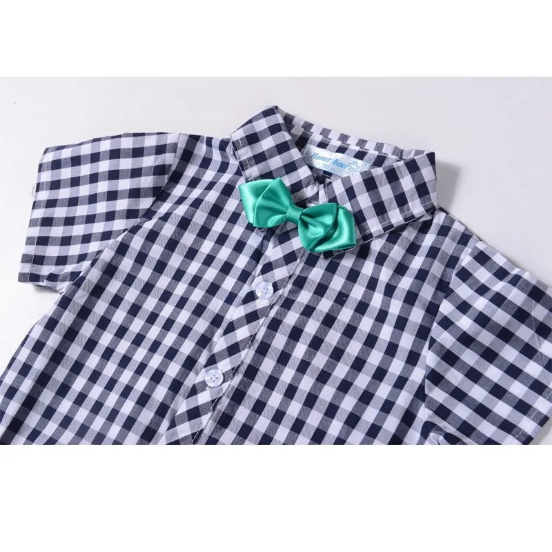 Conjunto de Roupas Superior + Calças Conjuntos do Bebê Humor Urso Verão Mais Novo Design Bebê Meninos Xadrez Camisa Curtas Terno 5 High Quality Mamãe e Bebê