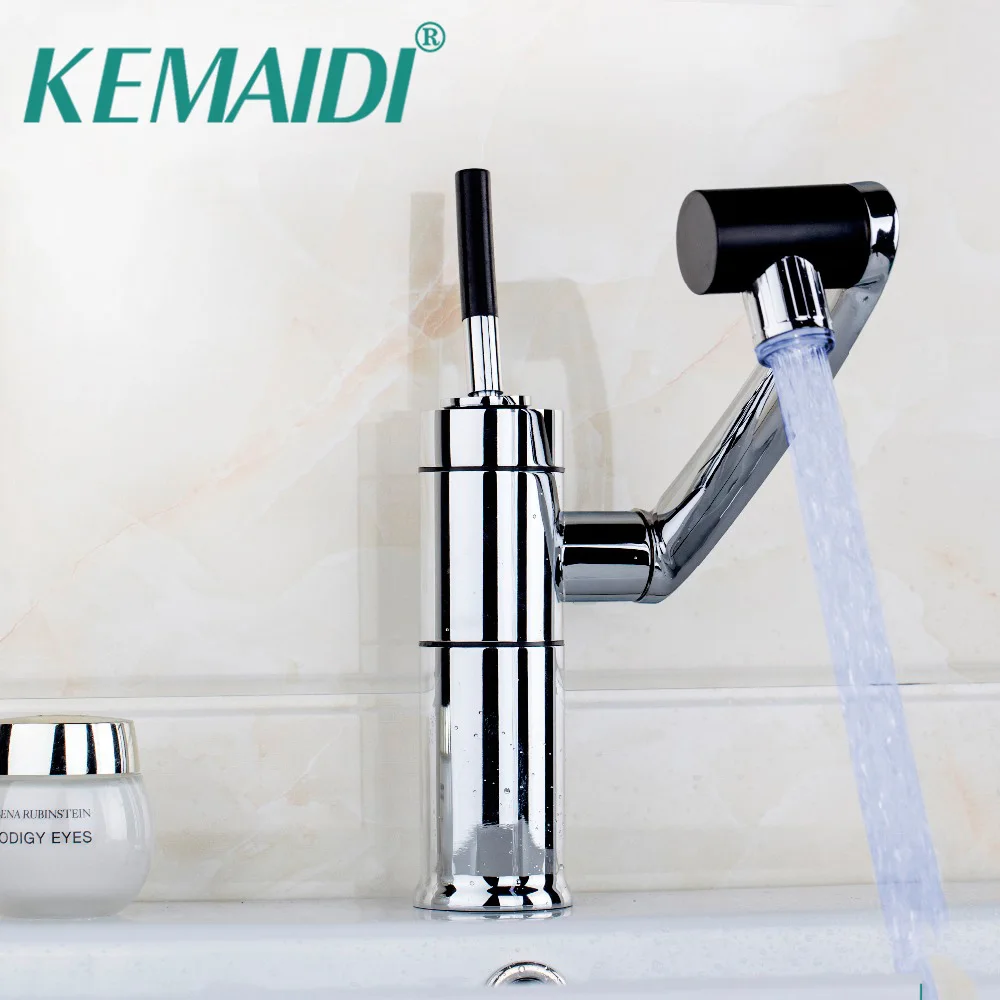 KEMAIDI светодиодный 3 цвета, роскошный кран для кухни, ванной комнаты, водопад, полированный хром, 360 Поворотный кран, смеситель для раковины, смесители для раковины