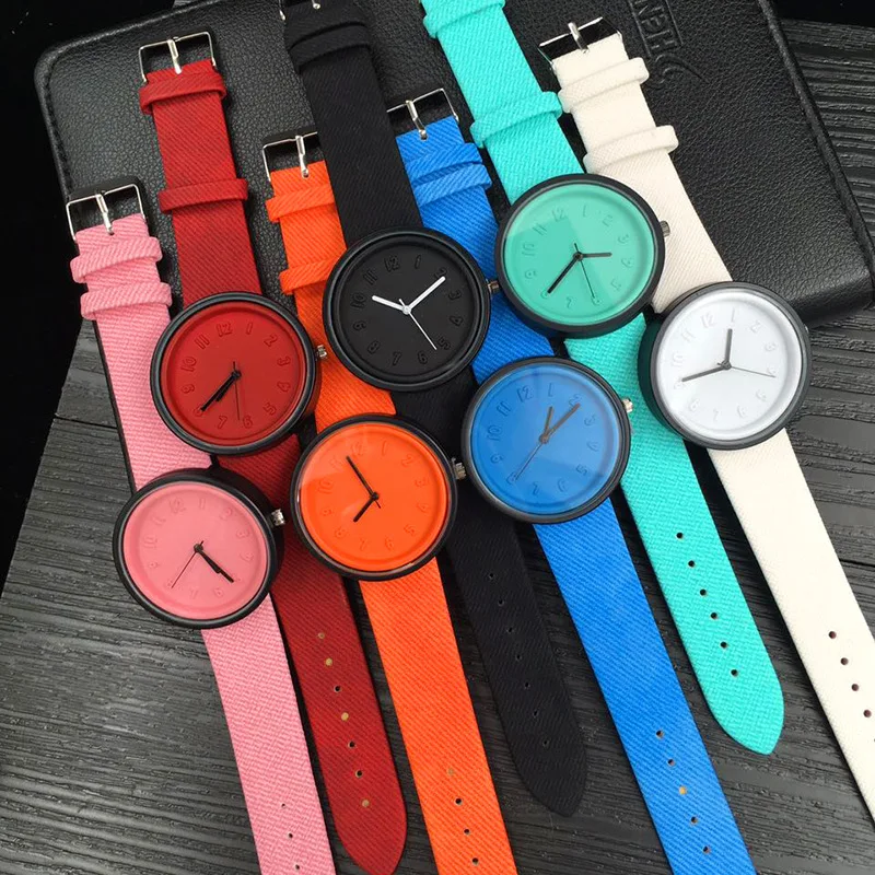 Яркие цвета унисекс простые цифры часы женские японские модные роскошные часы кварцевые холст ремень наручные часы подарок для девочек