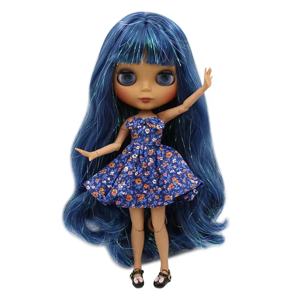ICY factory blyth кукла 1/6 bjd шарнирное тело темная кожа матовое лицо BL6221 блестящие голубые волосы с челкой, 30 см