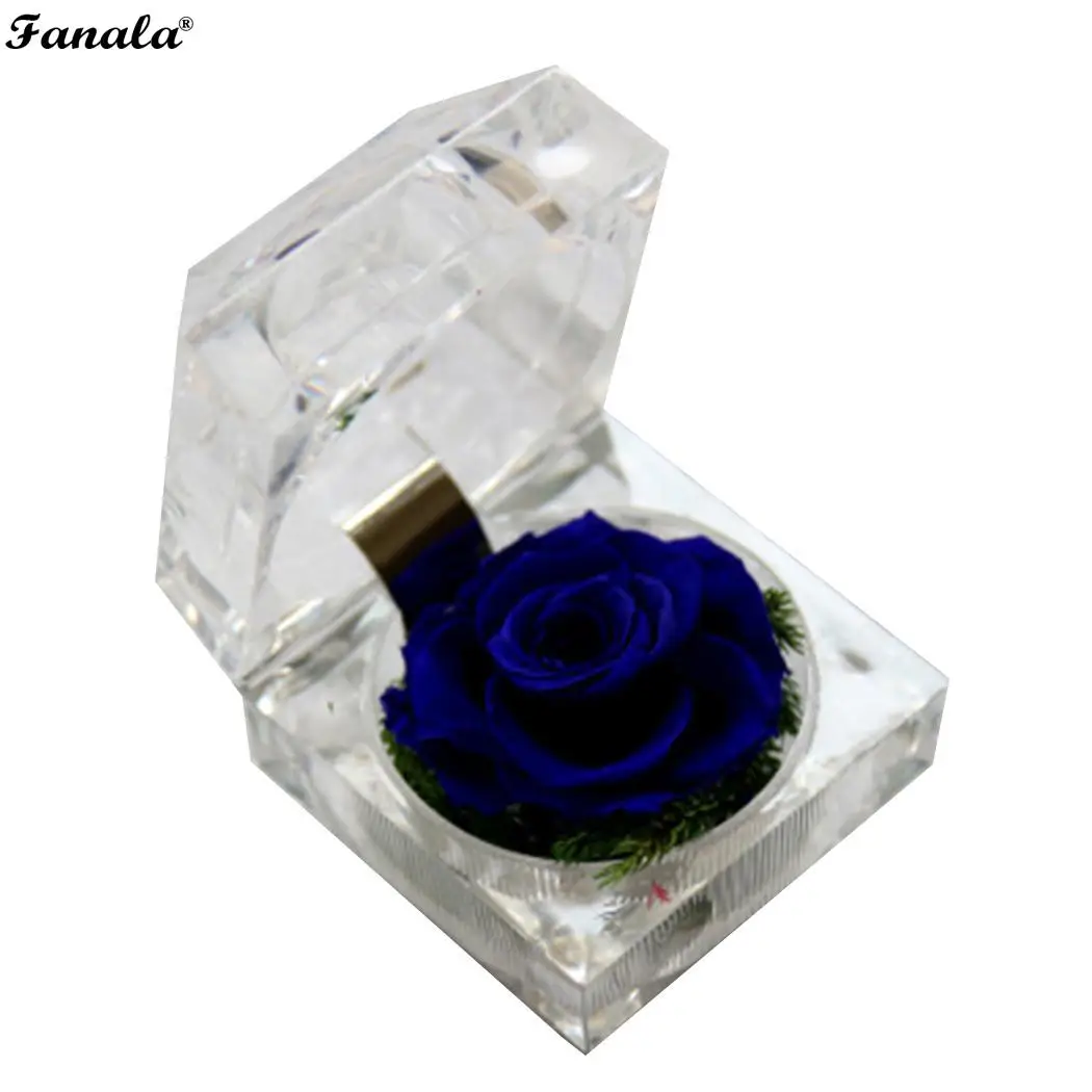 Вечная роза кольцо коробка держатель для хранения многоцветная вечная Cuboid искусственный цветок кольцо День Святого Валентина Свадьба предложение - Цвет: dark blue