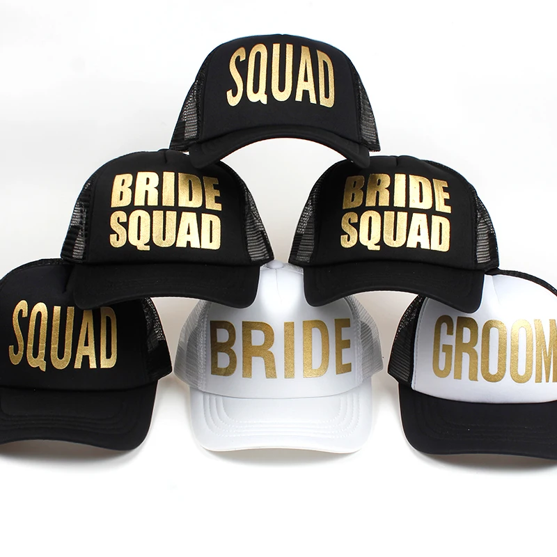 BRIDE SQUAD жениха Золотой печати девичник сетки Шапки Для женщин свадебные Preparewear Trucker Кепки s белый неоновый Бейсбол Кепки Snapback