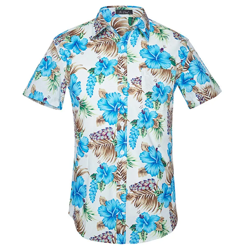 Модная мужская рубашка Camisa Masculina мужская рубашка Camiseta Hombre уличная Vete мужская одежда ts гавайская рубашка с коротким рукавом - Цвет: GD025-10blue flower