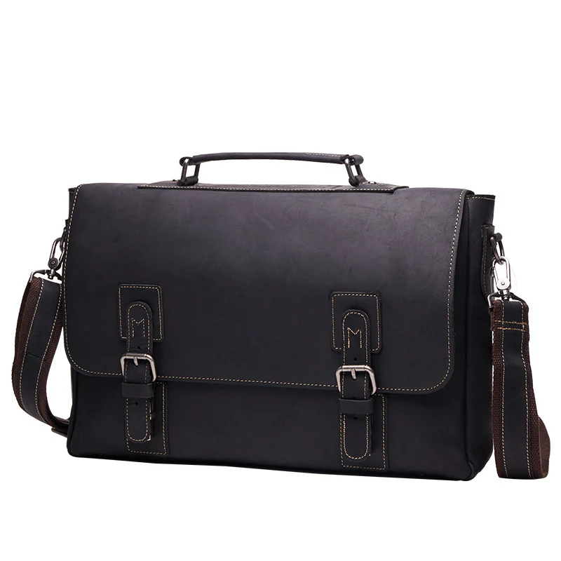 

Genuine Leather Messenger Bags for Men Shoulder Handbag 15 Inches Laptop Crossbody Bag Flap Pocket Briefcase Travel Casual Totes