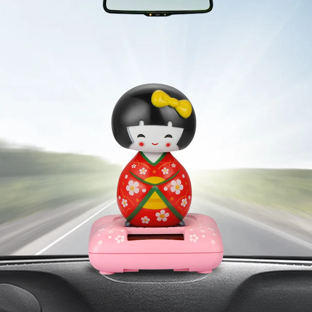 Car Ornaments Cute Japanese Girl Solar Swinging Shaking Head Doll