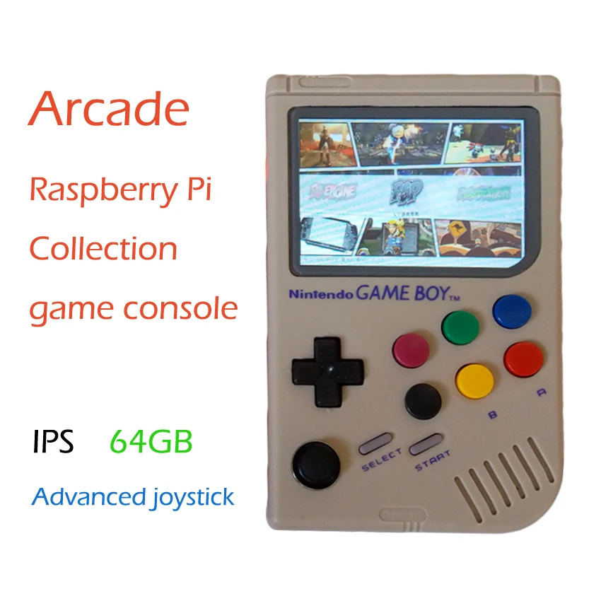 

Raspberry Pi arcade gameboy handheld game console with Super HD IPS LCD / Shock joystick / pi 3B 64G Transparent color