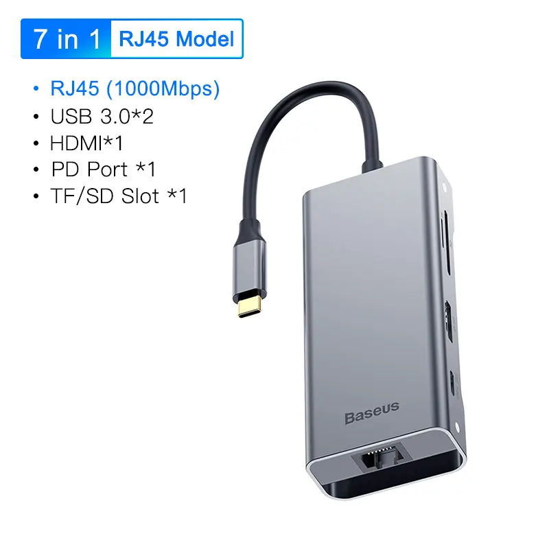 Baseus USB C концентратор type C к HDMI VGA RJ45 USB3.0 концентратор Мульти USB 3,0 type-c концентратор адаптер питания для MackBook Pro воздушный USB-C сплиттер - Цвет: RJ45