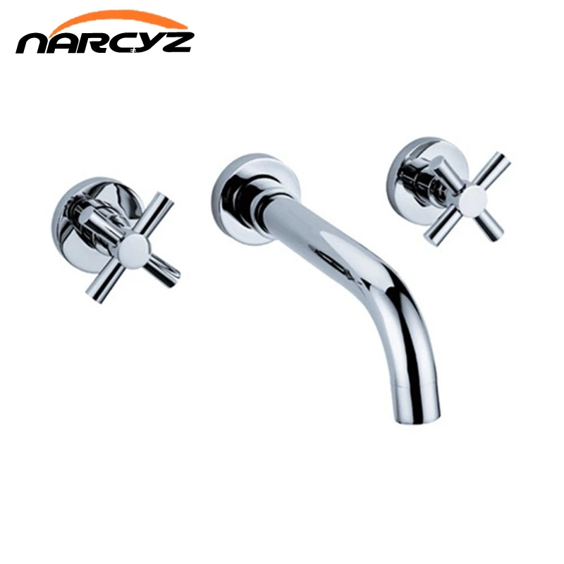 Narcyz  Free shipping Round wall mounted faucet washbasin bathroom tap 3 pcs set flush cold and hot water basin faucet XR7043