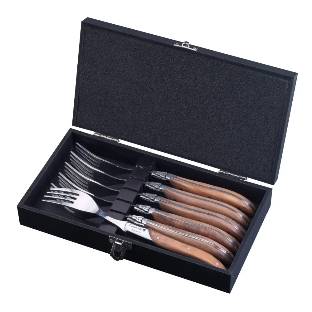 6pcs 8.7" Laguiole Kitchen Tableware Fork/Knife Set W/Olivier wood