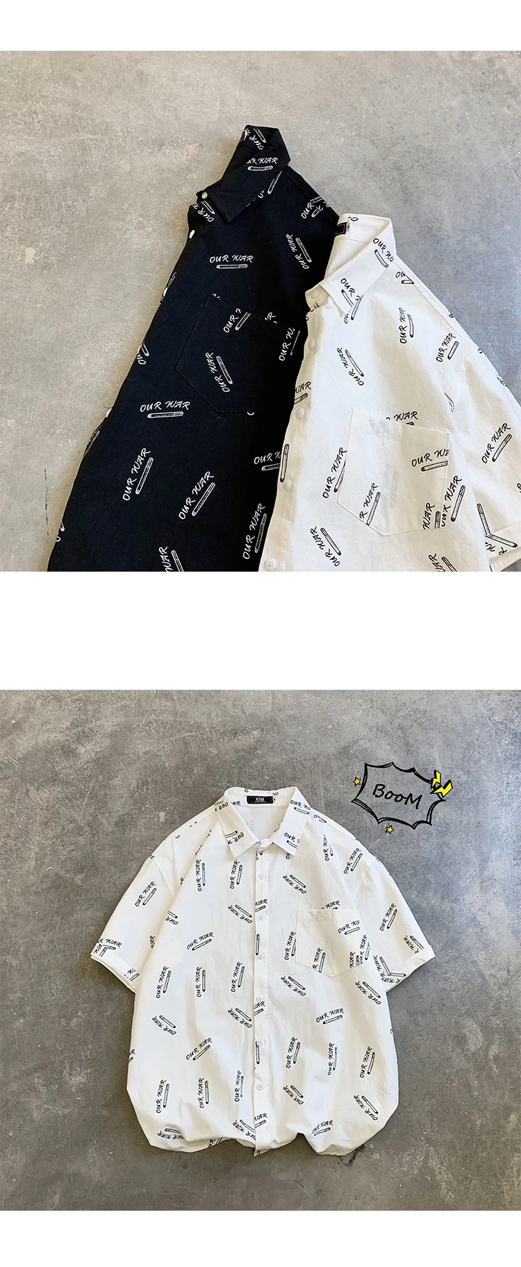 Spring And Summer New Korean Version Of Harajuku Men's Casual Loose Graffiti Cotton Short-sleeved Hawaiian Shirt M-XL Best