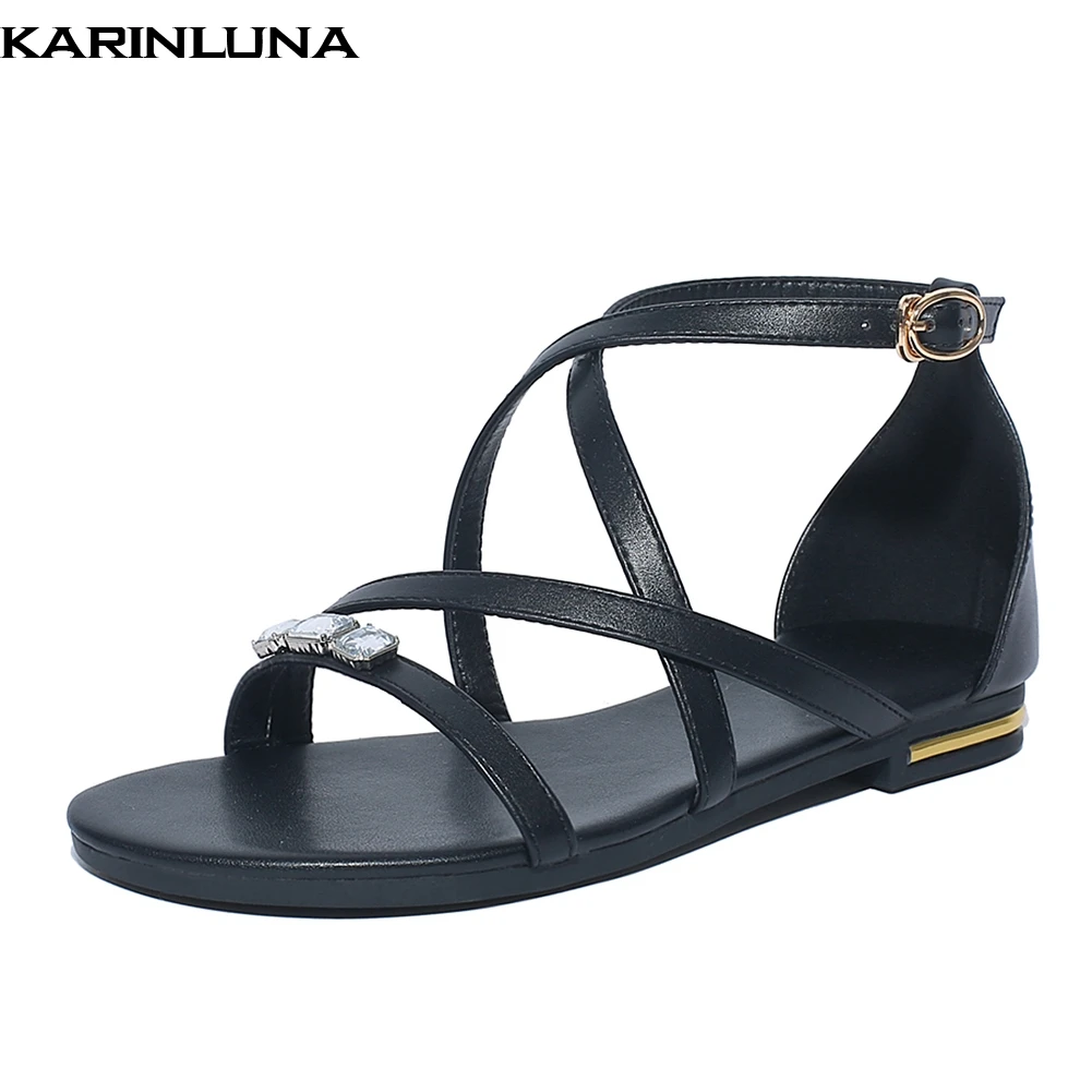 

KarinLuna 2018 Crystal Genuine Leather Fashion Buckle Strap Women Shoes Plus Size 31-46 Casual Shoes Woman Summer Sandals