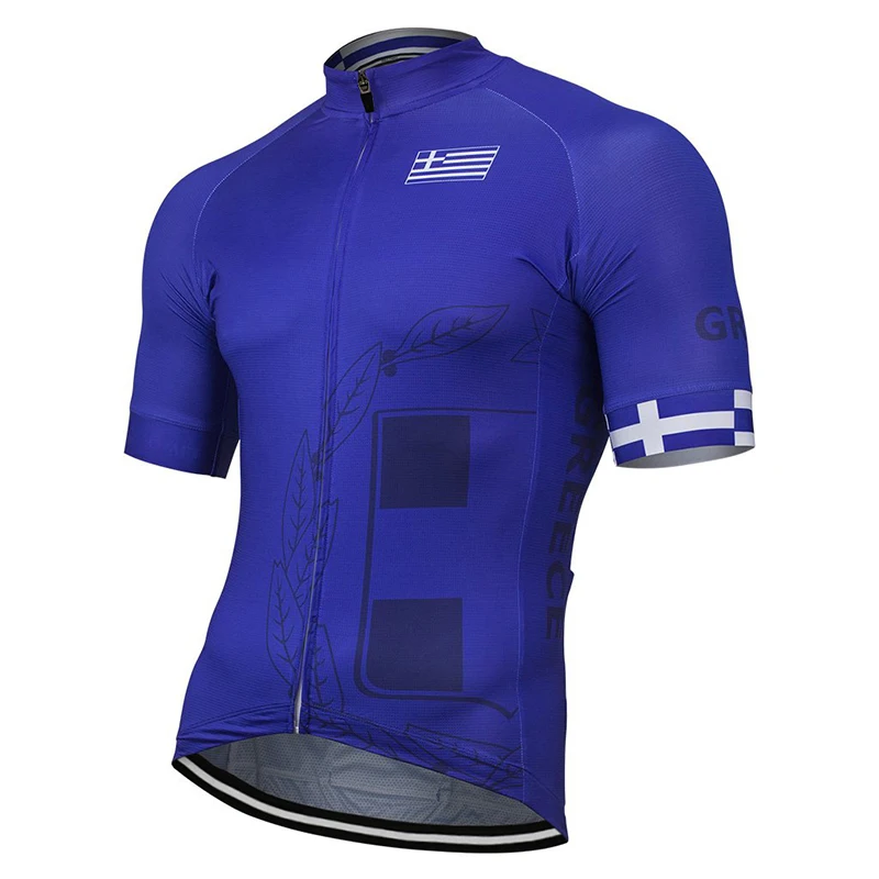

Greece New Summer Blue Cycling Jersey Men Customized Bike Road Mountain Race Tops Bicycle Wear Riding Racing Clothing Breathable