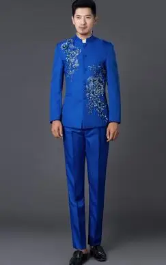 Хит, новые мужские костюмы с блестками для сцены, свадебное платье для MC, ведущего костюма/S-XL - Цвет: Синий