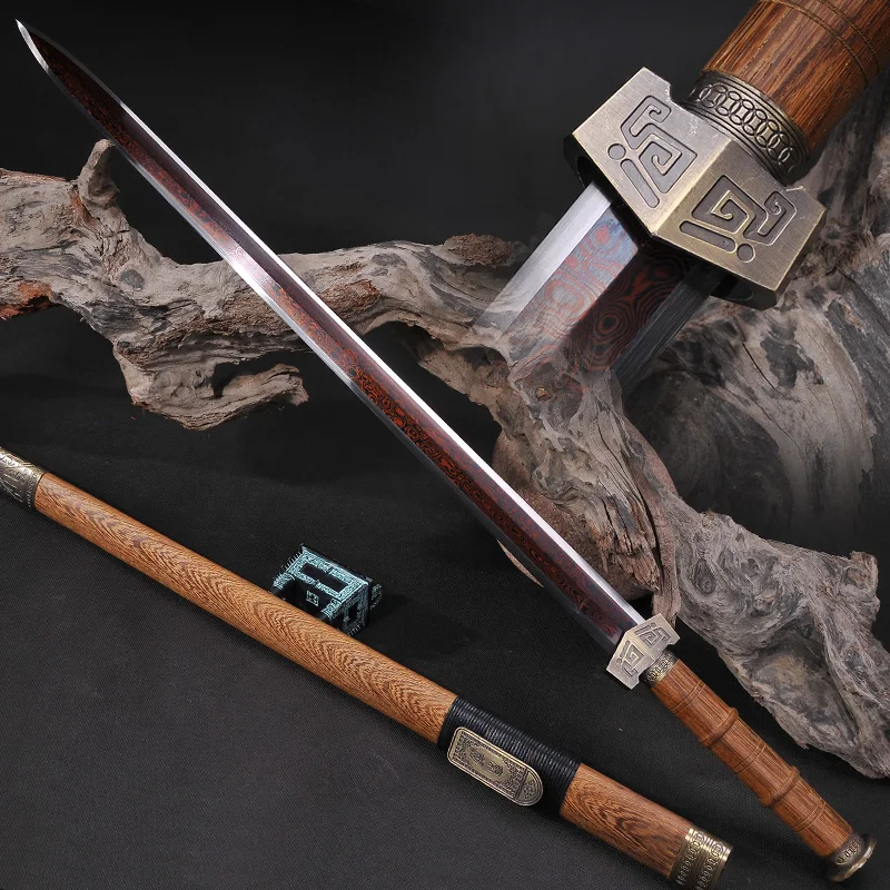 

Fully Hand-made Chinese Sword Straight Full Tang Red blade Damascus Folded Steel Chinese The Qin Dynasty Sword