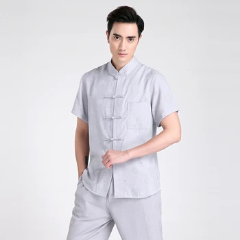

Hot Sale Gray Chinese Men's Cotton Linen Kung Fu Shirt Summer Short Sleeve Shirt Wu Shu Clothing S M L XL XXL XXXL 2604