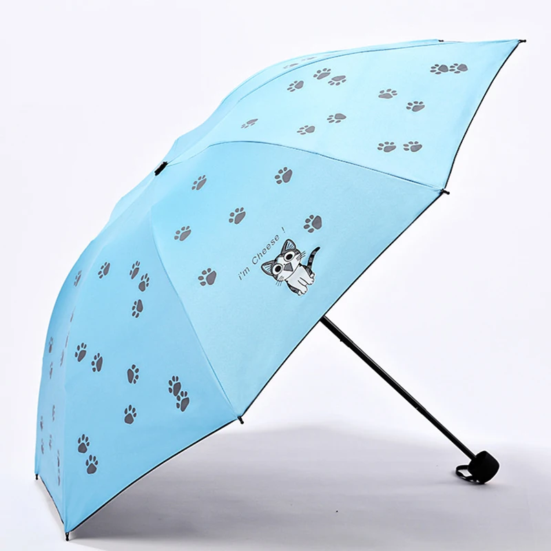 DINIWELL складной зонт с милым мультяшным котом, анти-УФ, водонепроницаемый, портативный, для путешествий, зонт для мужчин и женщин, мини-карманный зонтик - Цвет: Небесно-голубой
