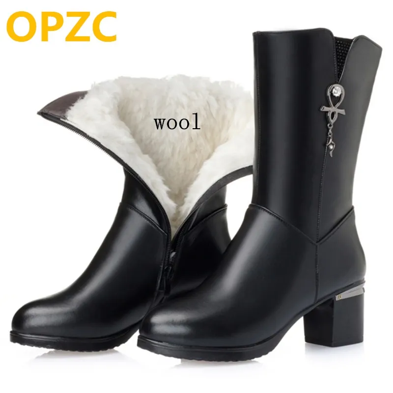 

OPZC 2018 winter new genuine leather warm wool boots women's .motorcycle boots fashion .big size 42 43 women's snow boots