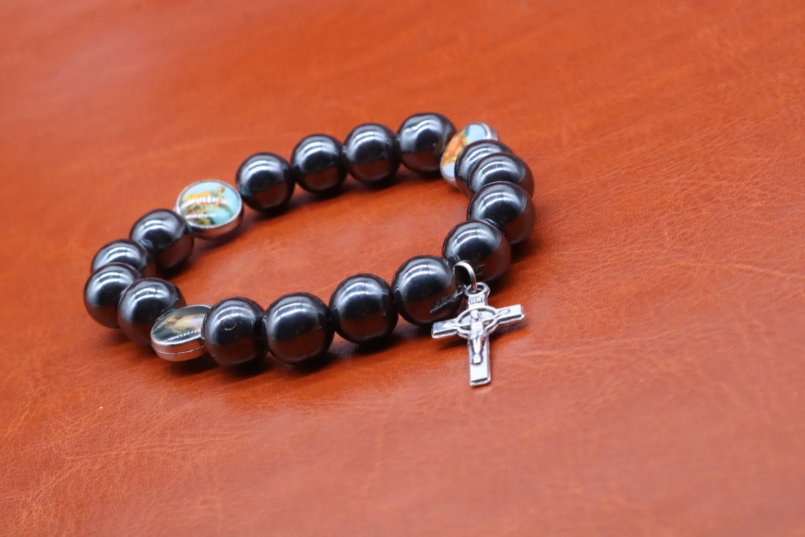Religious 8MM Obsidian BEADS BEADED BRACELET. Marie's prayer beads