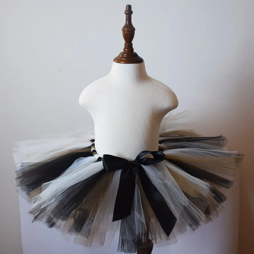Черный/белый/коричневый пышная юбка-пачка для обувь девочек Детские День рождения тюль пачки Дети танцевальная петтишка костюм на Хэллоуин