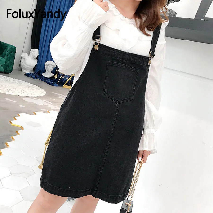 Baratos Nuevo vestido Casual de mezclilla para mujer de talla grande 3XL 4XL vestido con correa sin mangas tirantes negro Mini Vestidos OLL185 681