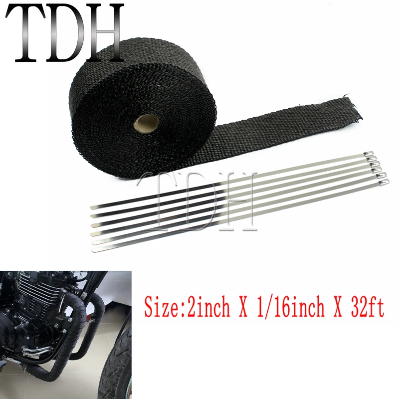 

Black Motorcycle 10m Thermal Wrap 2inch*1/16inch*32ft Fiberglass Exhaust Muffler Pipe Roll Warp Exhaust Header Heat Wrap Tape