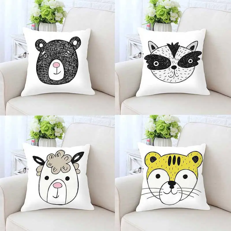 

Cute Animal Bear Cushion Cover Lovely Cartoon Pig Penguin Panda Rabbit Tiger Elephant Cat Dog Pillow Case For Kids Room Decor