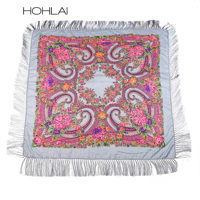 Роскошный бренд для женщин шарф с принтом русский этнический стиль хлопок цветочный узор кисточка зимний теплый квадратный шарф-одеяло - Цвет: 013