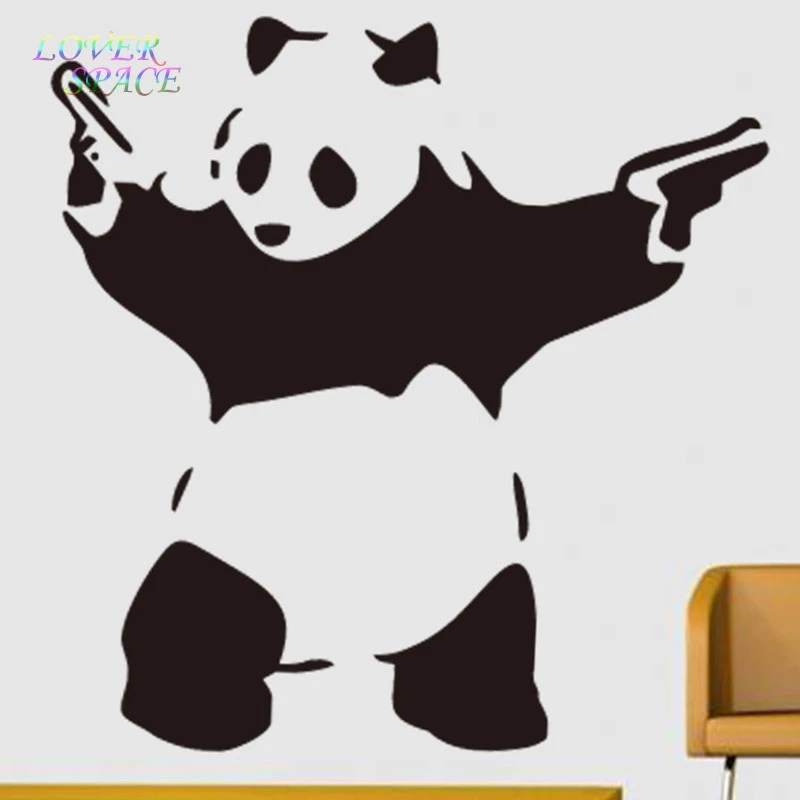 Banksy Panda Armas Agitando La Mano De Vinilo Etiqueta De La Pared Tatuajes De Pared Mural Arte Pegatinas De Pared Decoracion Para El Hogar Cartel De La Vendimia 60x60 Cm Stickers Time Sticker Supplierdecor