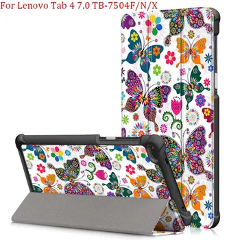 

Print Slim Stand PU Case For Lenovo Tab 4 7.0 TB-7504F/N/X TB7504 Folding Flip Cover U Leather smart Cover Tablet case
