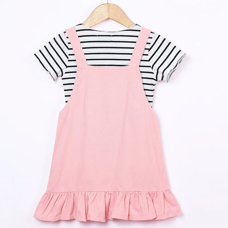 Комплект одежды для маленьких девочек, лето г., moda infantil, детская одежда футболка в полоску с короткими рукавами+ платье на бретелях Детские костюмы из 2 предметов