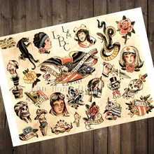 Nuevo Vintage 2017 tatuajes estampado carteles kraft de papel largo playa etiqueta de la pared de barbero tienda decoración HM-31