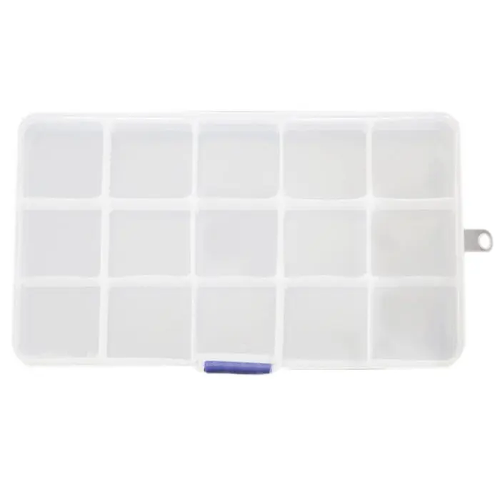 

New 15 Slots Adjustable Plastic Fishing Lure Hook Tackle Box Storage Case Organizer