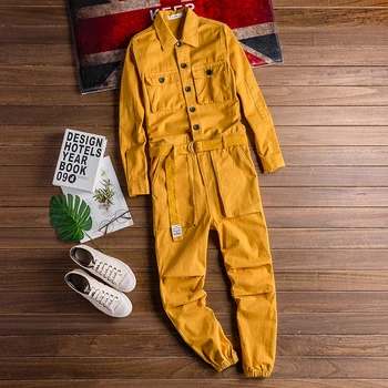

S-4XL 2019 new Men's Loose Casual jumpsuit Men's Hiphop Overalls pants Korean Fashion Stylist plus size Simple Jumpsuit