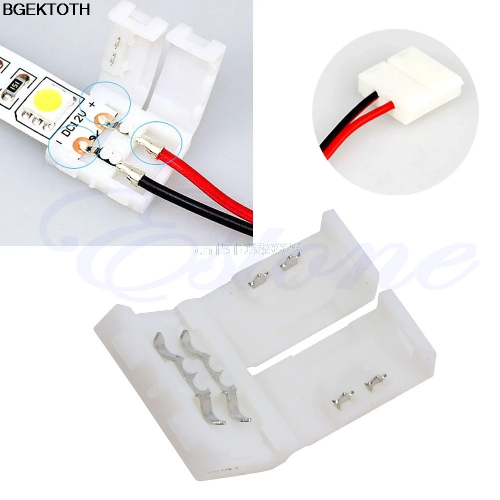 

8mm 2-pin Solderless Clip-on Coupler Connector for 3528 LED Strip Light PCB New