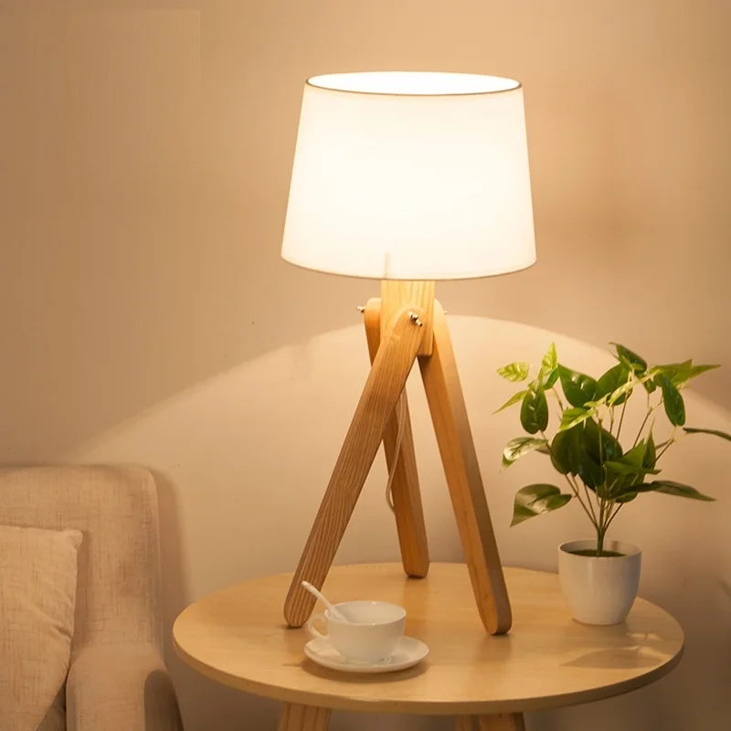 LukLoy Simple New Chinese Style Living Room Table Lamp Solid Wood Bedroom Bedside Study Eye Protection LED Rural Light  | Table Lamps -32913577784