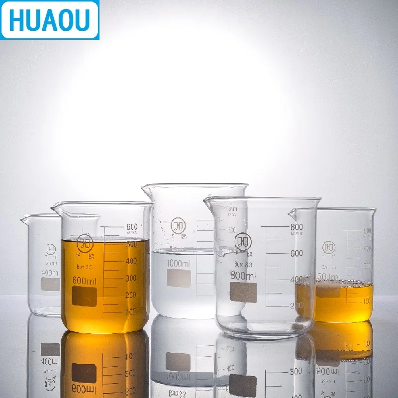HUAOU 50 мл стеклянный стакан низкой формы боросиликатное 3,3 стекло с градацией и носиком мерный стакан лабораторное химическое оборудование
