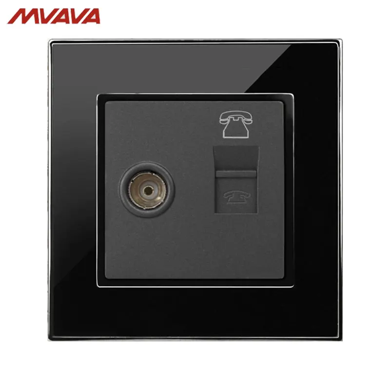 

Free Shipping,MVAVA TV Wall Receptacle Television and RJ11 telephone Plug Port Jack Wall Socket Luxury Mirror Black Panel Outlet
