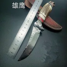 PSRK Handmade Damascus fixed hunting knife 76 layer Damascus steel Ebony eagle handle tactical knife outdoor survival rescue psrk very sharp mini handmade forged damascus steel high quality steel hunting knife edc tools with excellent leather sheat