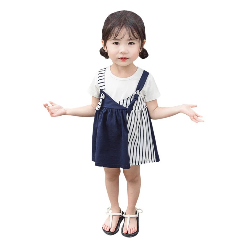 Популярное детское платье От 0 до 5 лет, мягкое короткое Хлопковое платье в Вертикальную Полоску для девочек, повседневное детское платье с рукавами