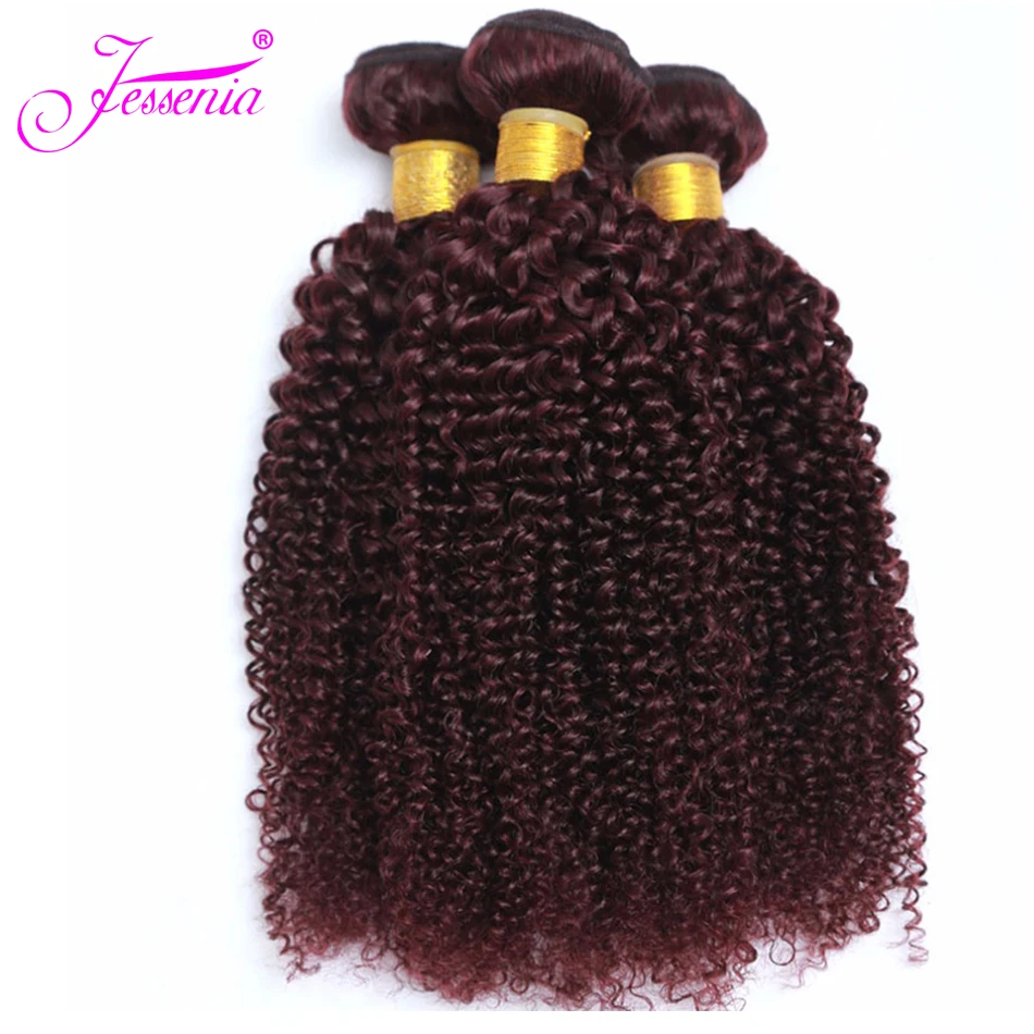 

Jessenia Pre-colored Burgundy Bundles Kinky Curly Peruvian Hair 4 Bundles Curly Hair Red Wine 99j Bundles Human Hair Extensions
