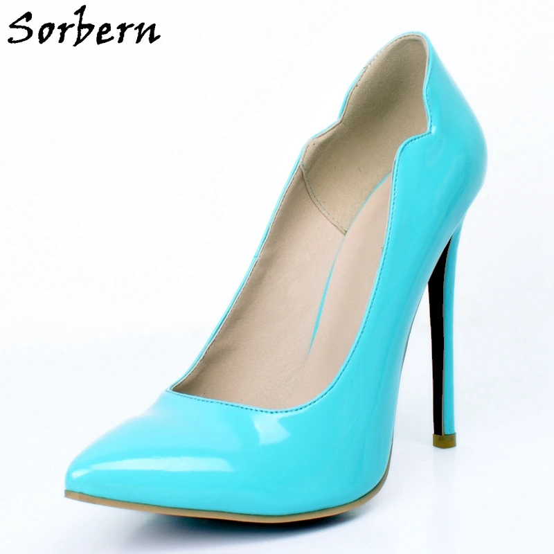 Sorbern Sky Blue Patent Leather Women Pumps Stilettos Heeled Slip On ...