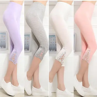 Hot Womens Crop 3/4 Length Leggings Clothes Capri Cropped Lace Summer Modal High Quality pants Hot Womens Crop 3/4 Length Leggings Clothes Capri Cropped Lace Summer Modal High Quality pants