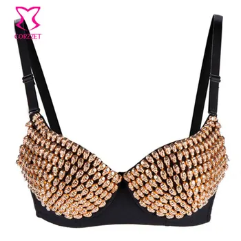 

Gothic Steampunk Underwear Women Bra Push Up Gold Skull Studded Bras Sexy Lingerie Bralette Brassiere Club Dance Wear