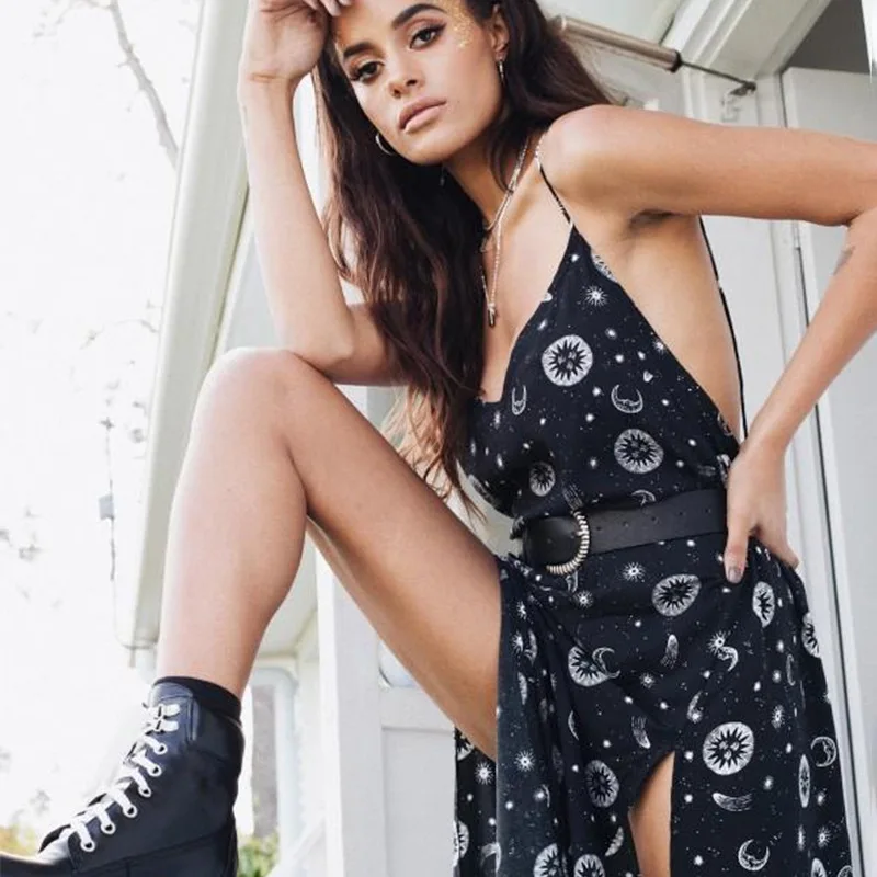 

Kimuise Sexy V Neck Floral Print Boho Dress For Women 2019 Vestidos Beach Wear Sundress Beach Split Summer Long Dress