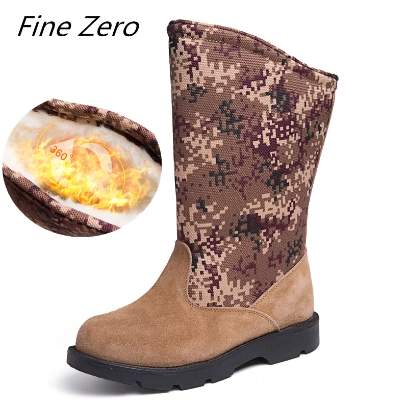 

Fine Zero Natural Wool Men Winter Shoes Warmest Genuine Cow Suede Handmade Men Winter Snow Boots Canvas Outdoor Walking Boots