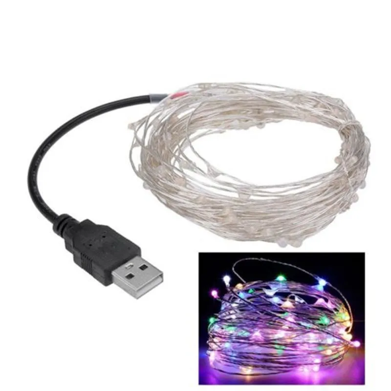 5M 50leds / 10M 100leds Silver Wire Garland USB LED String lights Holiday lighting For Fairy Christmas Wedding Party Decoration 5M 50leds / 10M 100leds Silver Wire Garland USB LED String lights Holiday lighting For Fairy Christmas Wedding Party Decoration