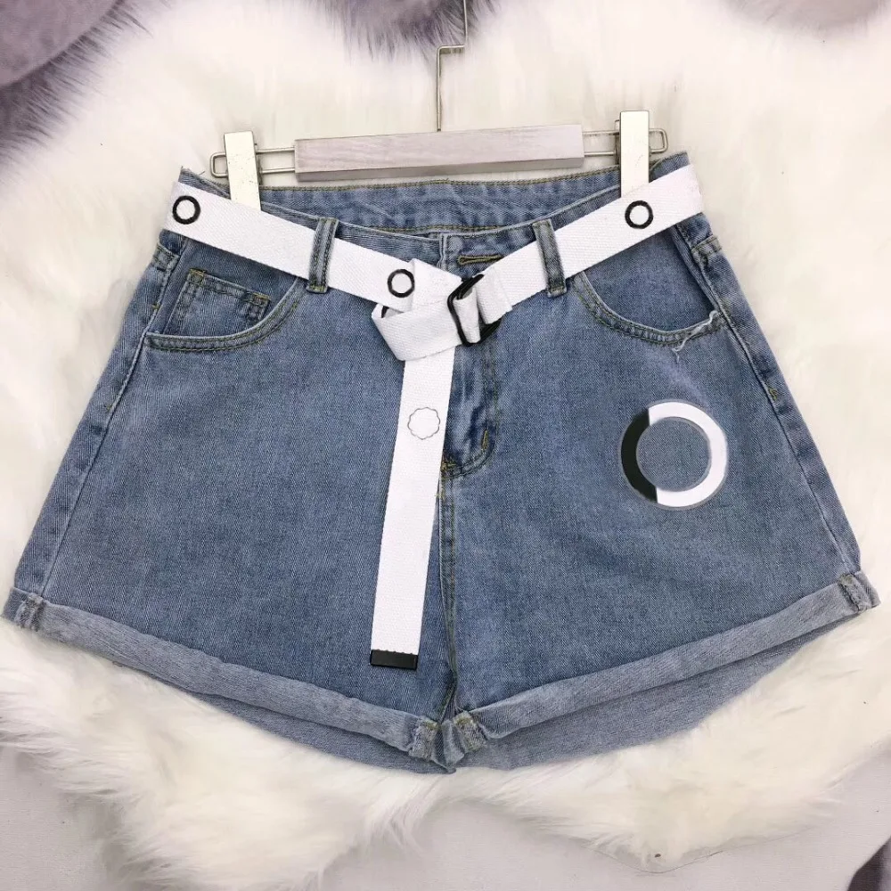 

streetwear denim shorts with belt women clothing 2019 summer cuffs blue jeans casual patchwork hot shorts