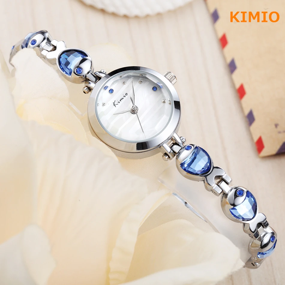 

KIMIO Water Fish Gem Crystal Rose Gold Bracelet Watch Women Luxury Brand Quartz Watch Woman Women-dress Wrist Watches For Women