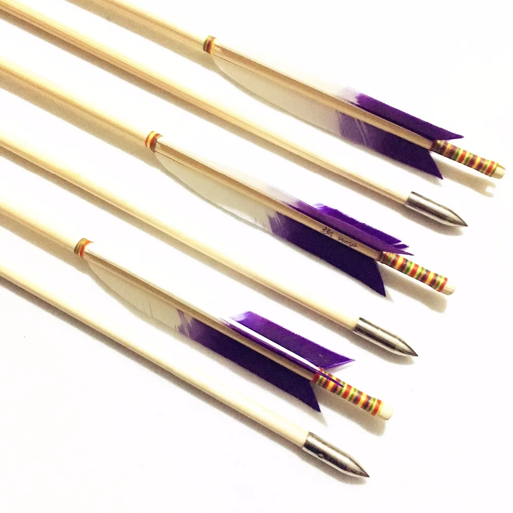 

6PK Spine 400 32 Inches 2 Color Real Feather Wooden Arrow For Outdoor Hunting Archery